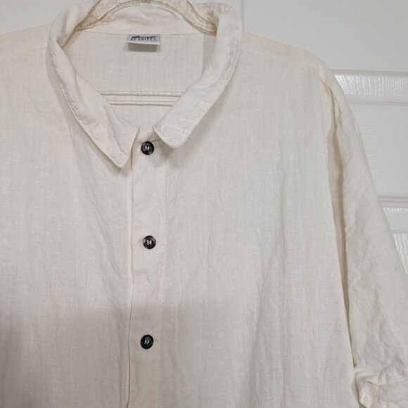 CP Shades Linen Cotton Shirt Womens Size Large White Button Front Short Sleeve - Picture 3 of 13